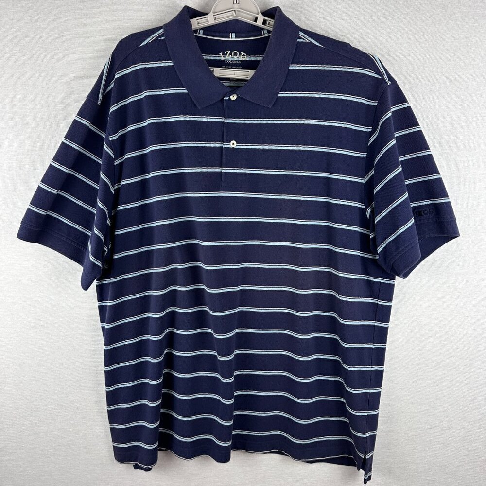 IZOD MEN'S GOLF POLO SHIRT STRIPED BLUE SHORT SLEEVE, XXXL/XXXG